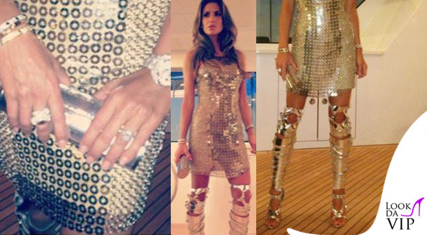 Claudia Galanti abito Versace sandali TomFord gioielli Cartier