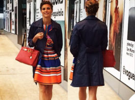 Martina Colombari abito Alberta Ferretti primavera estate 2014 borsa Hermès Birkin