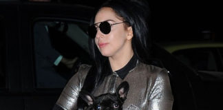 Lady Gaga tuta Trussardi autunno inverno 2014 borsa Hermès Kelly