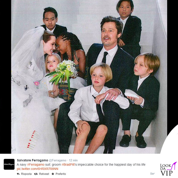 Matrimonio Pitt Jolie Brad Pitt abito Salvatore Ferragamo Angelina Jolie abito Atelier Versace
