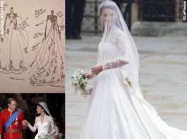 matrimonio duchi William e Catherine 29 aprile 2011 abito Alexander McQueen sketch Catherine Kendall