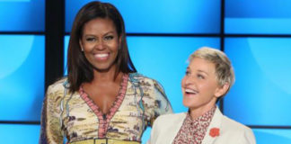 The Ellen Show Michelle Obama abito Gucci Ellen DeGeneres