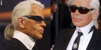 Karl Lagerfeld occhiali colletto gioielli guanti Hudson Kroenig