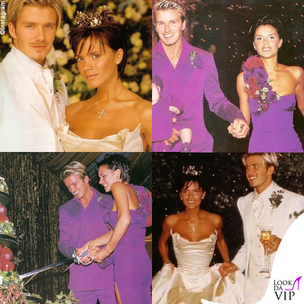 Victoria e David Beckham matrimonio abiti Vera Wang e Timothy Everett e Antonio Berardi