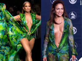 MFW Jennifer Lopez sfilata Versace Jungle Print Dress Grammy Awards 2000