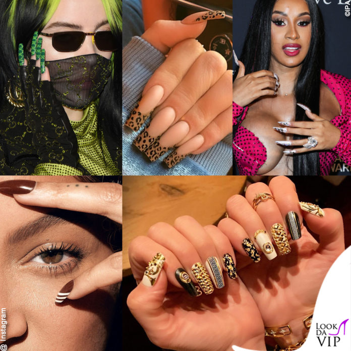 Billie Eilish nail art Gucci Kylie Jenner nail art kylie cosmetics cardi B Beyonce neial art Adidas Jennifer Lopez nail art versace