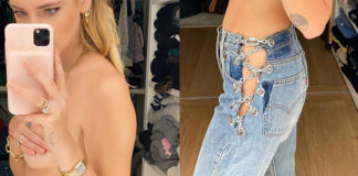 Chiara Ferragni in topless e jeans EB Denim