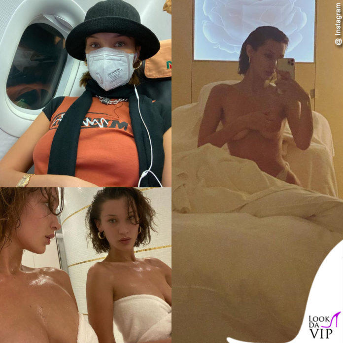 Bella Hadid a Milano con la mascherina e a Parigi in topless