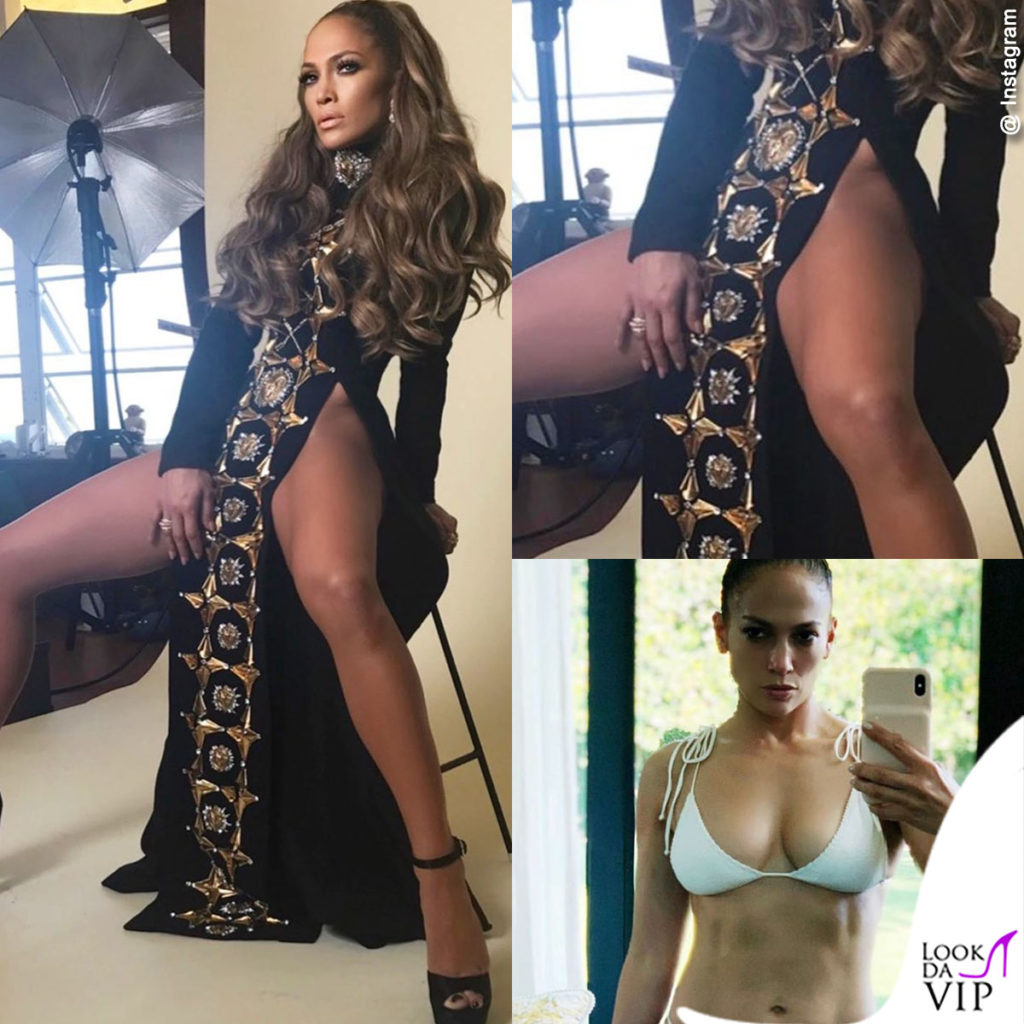 Jennifer Lopez è sensuale nell'abito con spacchi di Fausto Puglisi