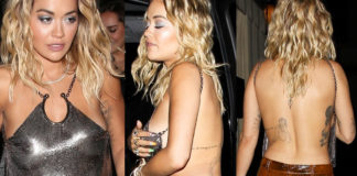 Rita Ora a Los Angeles con un top trasparente