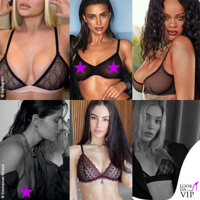 reggiseno trasparente: Kylie Jenner, Irina Shayk, Rihanna, Laetitia Casta, Giulia De Lellis, Elsa Hosk