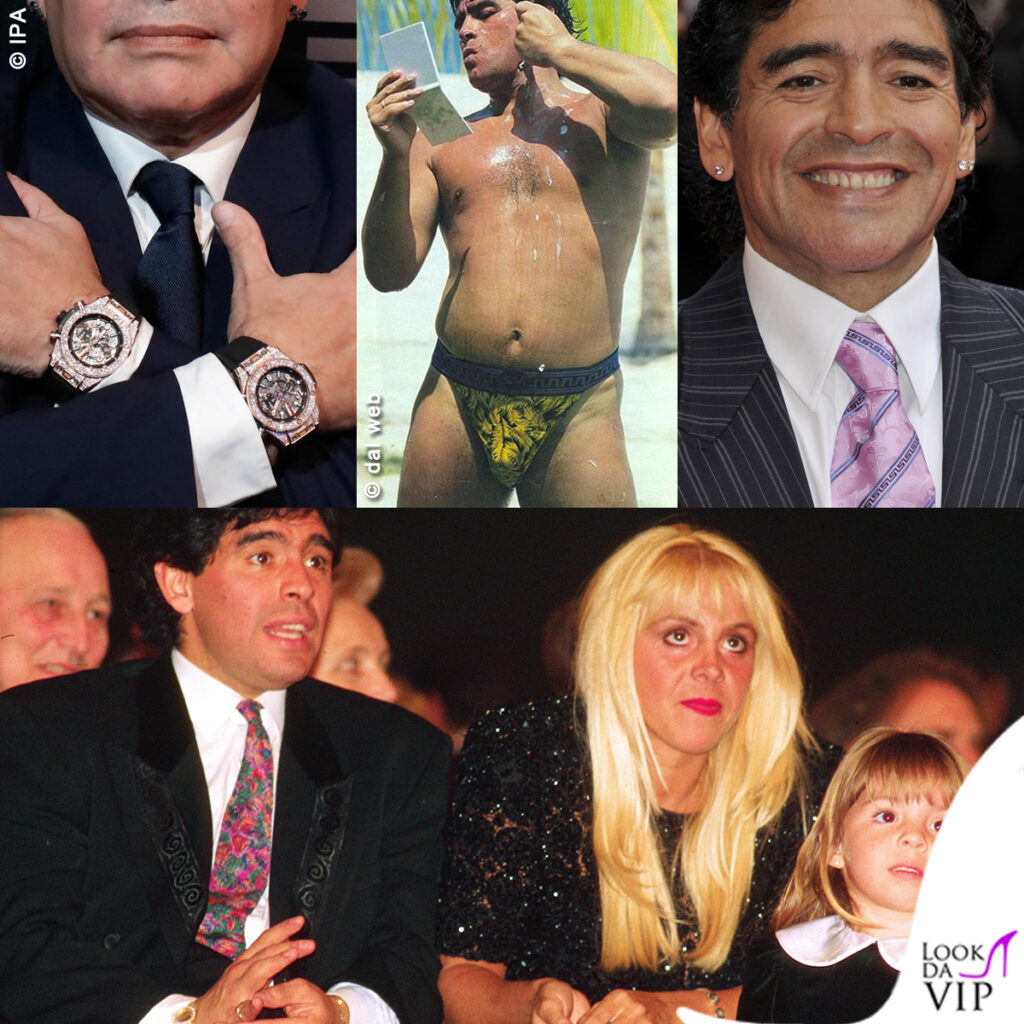 Diego Armando Maradona look cravatte Versace gioielli orologi