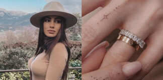 Giulia De Lellis tattoo sulle dita, anello Cartier Love maglia Intimissimi