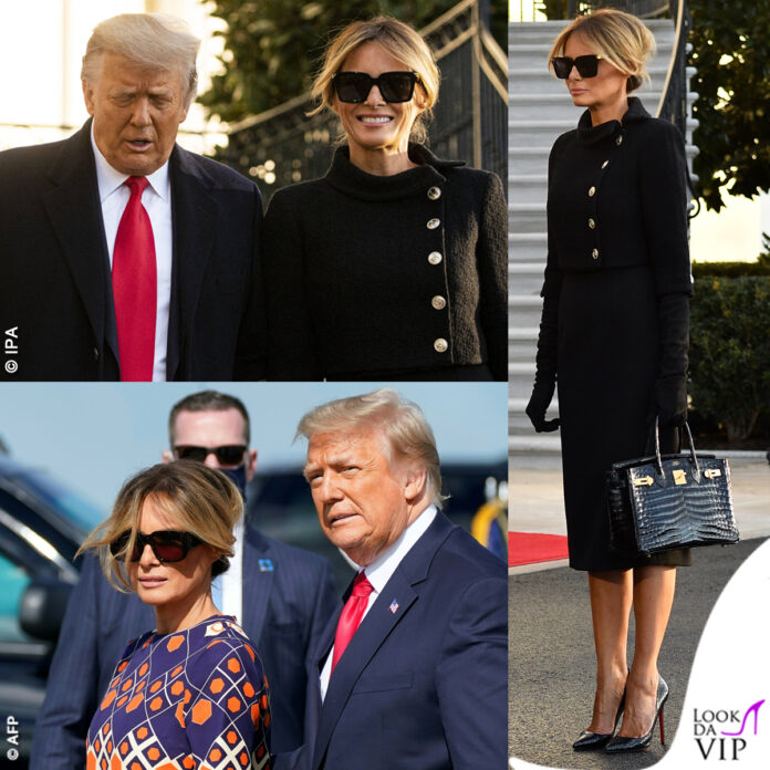 Melania Trump giacca Chanel scarpe Louboutin borsa Hermes abito Gucci