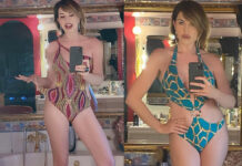 Alba Parietti compleanno costume Miss Bikini Luxe