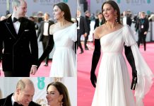 Kate Middleton in Alexander McQueen ai Bafta Awards 2023 con il principe William