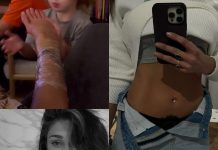Belen Rodriguez mostra il piercing all'ombelico