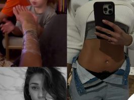 Belen Rodriguez mostra il piercing all'ombelico