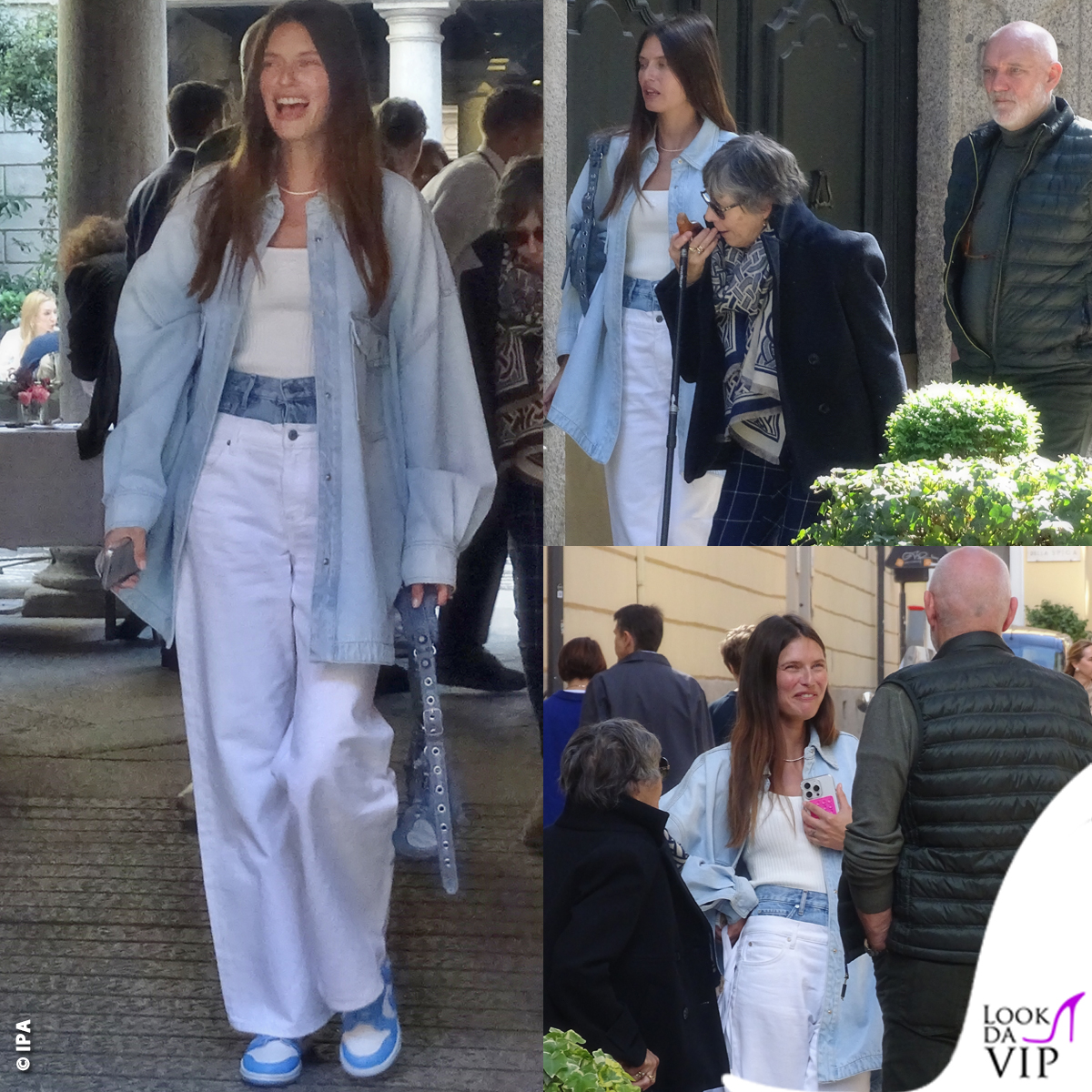 Bianca Balti torna “a casa”, look casual per la passeggiata a Milano con mamma e papà