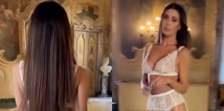 Belen Rodriguez balla in lingerie Intimissimi