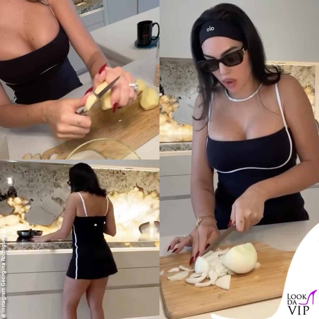 Georgina Rodriguez cucina la frittata di patate con gli occhiali da sole Chanel