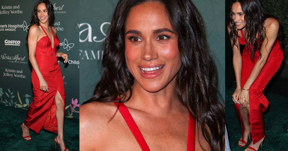 Meghan Markle ricicla l’abito con la maxi scollatura e fa discutere per i capelli