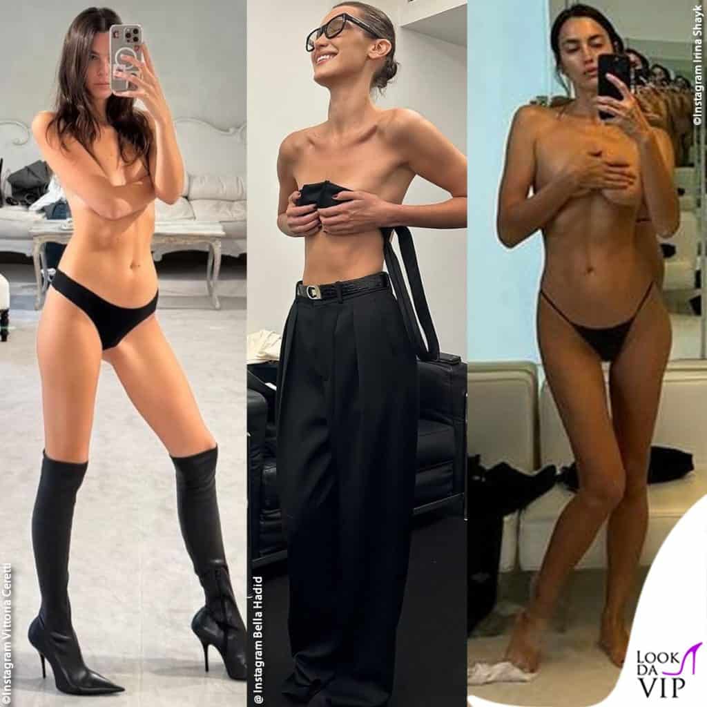 Irina Shayk, Bella Hadid, Vittoria Ceretti: gli scatti sensuali delle modelle nei backstage delle fashion week